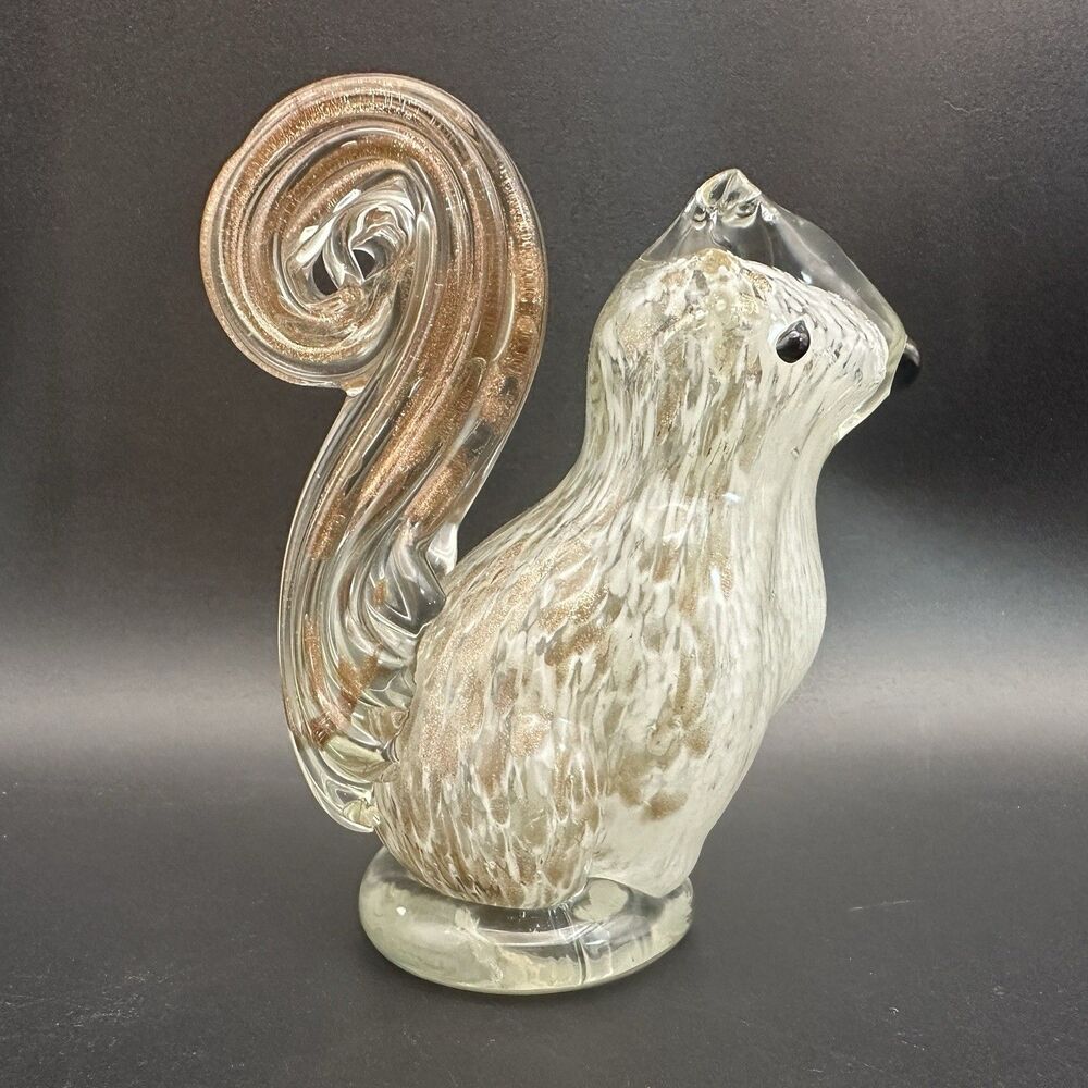 VTG Gold Aventurine Art Glass Squirrel Figurine Hand Blown Murano Style 4.75”